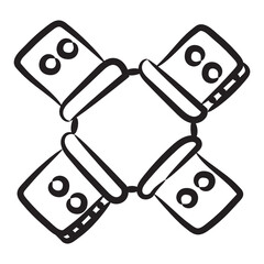 
4 way connection pipe icon in doodle editable style 
