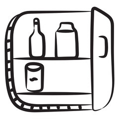 
Mini fridge of beer, hotel mini bar doodle icon
