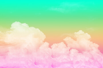 Sky pastel or rainbow color green, orange, pink. beautiful natural white clouds for background.