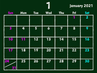 2021年1月カレンダー