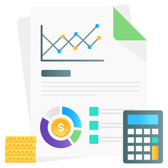 
Calculator with financial budgeting sheet, flat gradient vector of business calculation 
