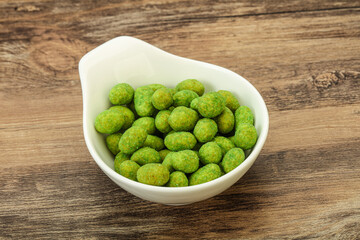 Spicy wasabi peanuts in the bowl