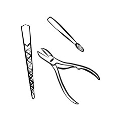 Tools for manicure and pedicure on a white background