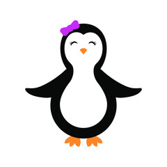 Cute Baby Penguin Girl vector illustration.