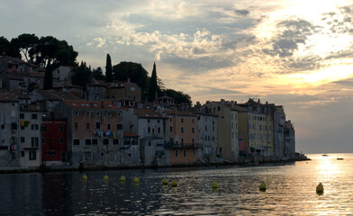 the sun sets in Rovinj in Croatia