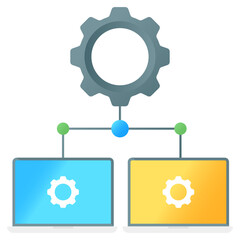 
Gear with attached folders depicting network management in gradient concept icon
