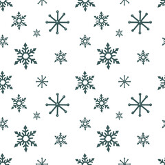 Fototapeta premium Colorful Christmas seamless pattern of snowflakes on a white background.