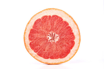 Citrus grapefruit slice on the white background, macro close-up