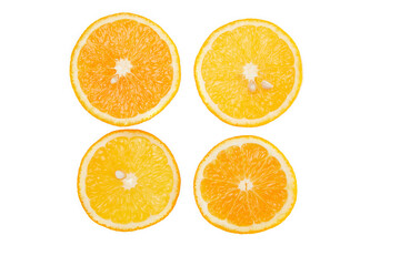 Fresh fruits: Orange slices isolated on the white background, macro close up