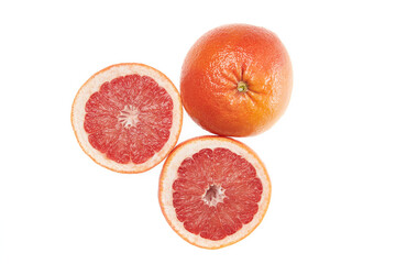 Citrus grapefruit whole and half sliced on the white background, macro close-up
