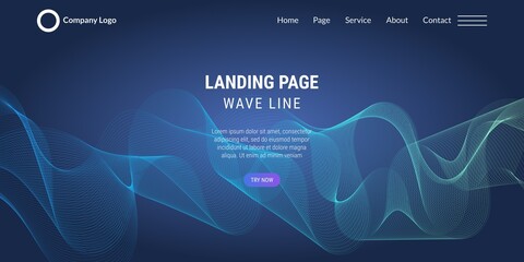 Vector abstract dynamic waves, curved lines in light blue and light green gradient colors. Modern web template or landing page