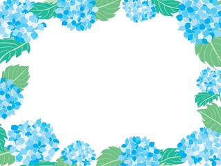 6月の青い紫陽花のフレームイラスト