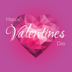 Valentine's day holiday concept. Vector illustration of a volumetric heart in low poly style. In pink-purple color. Happy valentine's day. For postcards, greetings on social networks, logo.
