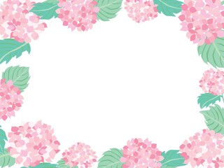 6月のピンクの紫陽花のフレームイラスト