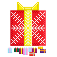 Gift box pixel art. Vector illustration.