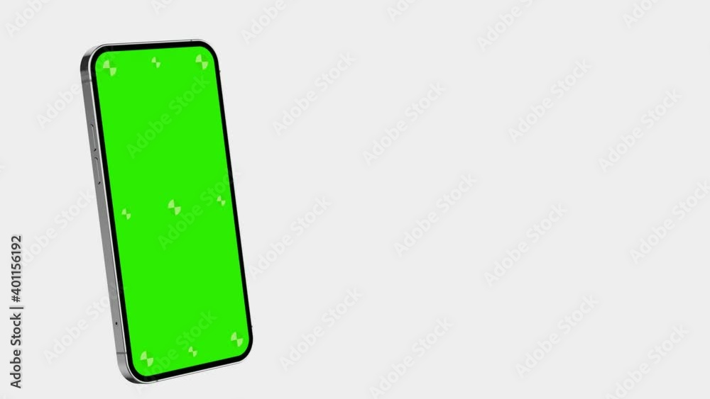 Wall mural smartphone blank green screen with indicators flies into the frame from bottom. alpha matte included