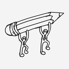 People carry a pencil. Doodle vector icon. Drawing sketch illustration hand drawn cartoon line eps10