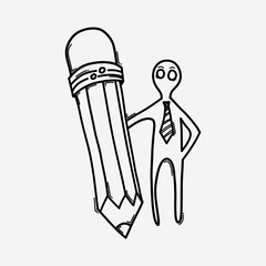 Businessman with pencil. Doodle vector icon. Drawing sketch illustration hand drawn cartoon line eps10