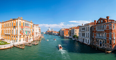 Old italian architecture with landmark bridge, romantic boat. Venezia. Grand canal for gondola in travel europe city. Italy, Venice. © Maksym