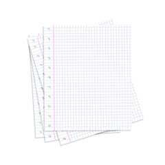 Vector Notebook Paper Isolated on White Background, Design Element, Blank Pages, Squared Paper with Holes, Illustration Template.
