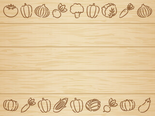 野菜の模様の木の板の背景　Vegetable pattern wooden board background