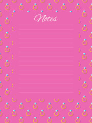 To-do list, set goals, task organizer, shopping list, notes. Wedding rings with diamonds on a pink background. Time management