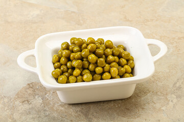 Marinated green pea in the bowl