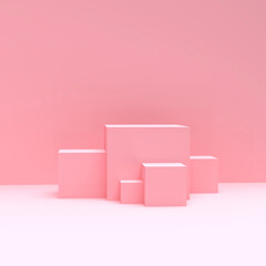 3d cube podium with pink background.