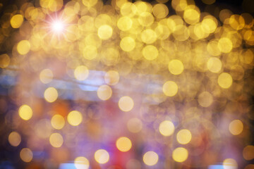 Yellow abstract bokeh blurred background, Happiness holiday concept and decoration idea