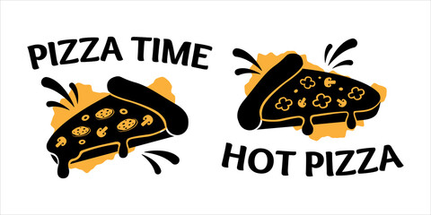 Collection of vector pizza slices. Pieces of pizza. Vector isolated design on white background. This design will be perfect for logo, label and badge of restaurant, pizzeria or food delivery service.