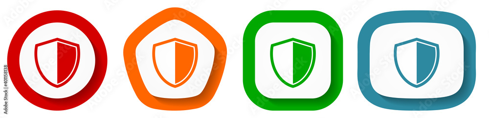 Poster shield, protection, security concept vector icon set, flat design buttons on white background