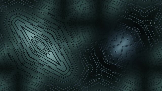 Looped abstract symmetrical background, 3d elements light up like bulbs with multicolor neon light. Bg for show or events, exhibitions, festivals or concerts, music videos, VJ loop for night clubs.