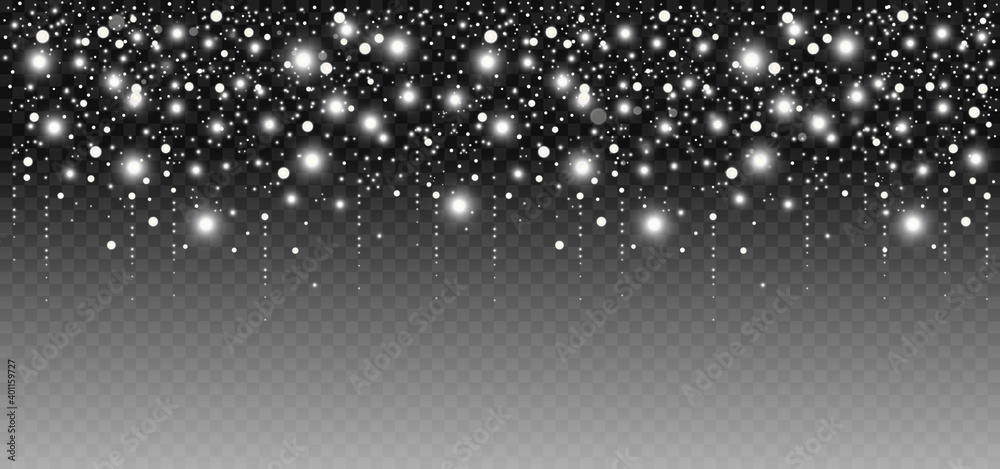 Poster glittering vector dust on a transparent background. white sparkling lights. christmas background. ve