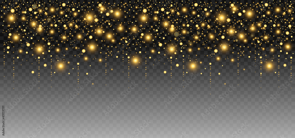 Poster glittering vector dust on a transparent background. yellow sparkling lights. christmas background. v