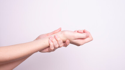 Parkinson's disease symptoms. Close up of tremor (shaking) hands of Middle-aged women patient with Parkinson's disease. Mental health and neurological disorders.