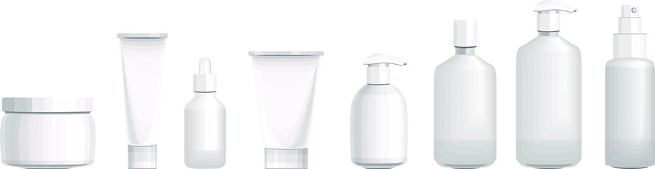 Set with different cosmetic bottles. No gradients, no meshes