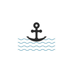 Anchor icon with waves flat design trendy style stock vector illustration