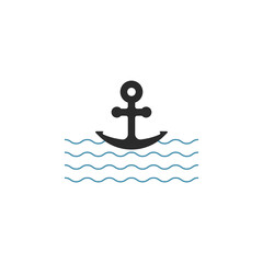 Anchor icon with waves flat design trendy style stock vector illustration
