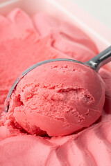 Strawberry ice-cream and strawberry in studio