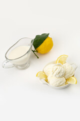 Ice-cream and lemon in studio