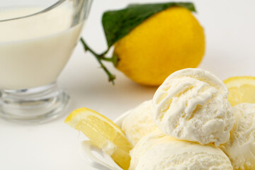 Ice-cream and lemon in studio