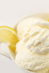 Ice-cream and lemon in studio