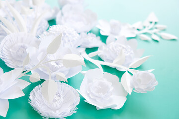 Hello, spring. With white paper flowers and leaves