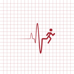 Running man with line ecg heartbeat, Healthy cardio heart stronger, icon symbol, Isolated on white background, Vector illustration