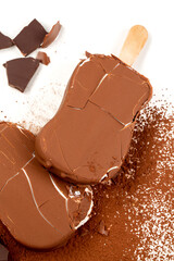 Chocolate glazed ice-cream on stick