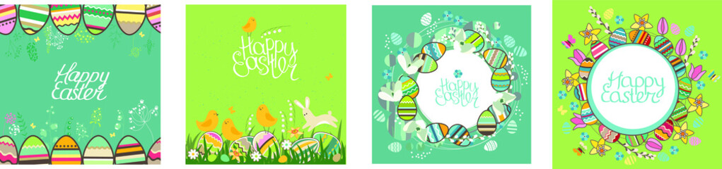 Set with different Easter templates. Festive symbols of spring holiday.