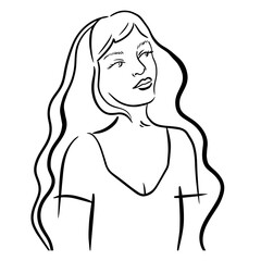 Beautiful girl hand-drawn black outline, minimalistic illustration for beauty salon, postcard, poster