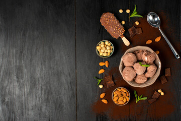 Chocolate ice-cream close up in studio
