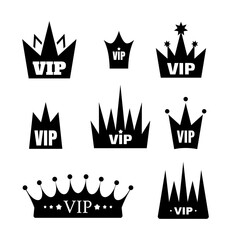 Vip Icons with Crowns, Premium Logo Set, Membership Symbols