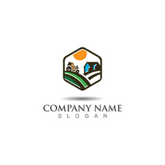 Farming green nature logo design template, Agriculture icon  vector